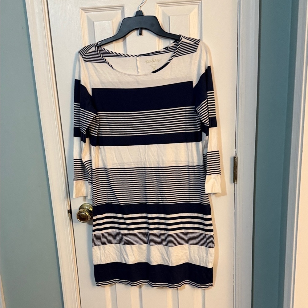 Lilly Pulitzer Striped Long Sleeve Dress in Navy and White